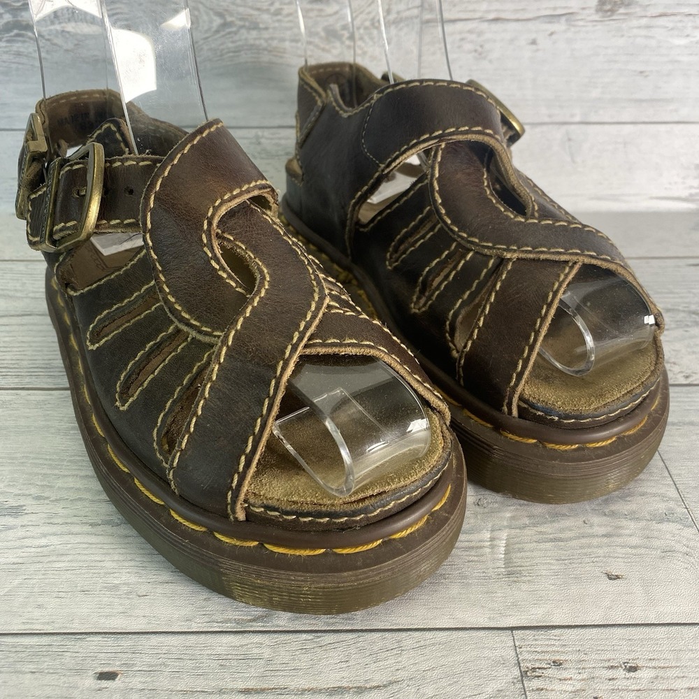 Vintage Dr Martens Fisherman Sandals Womens 4 Brown Leather Chunky 90s Y2K 8329